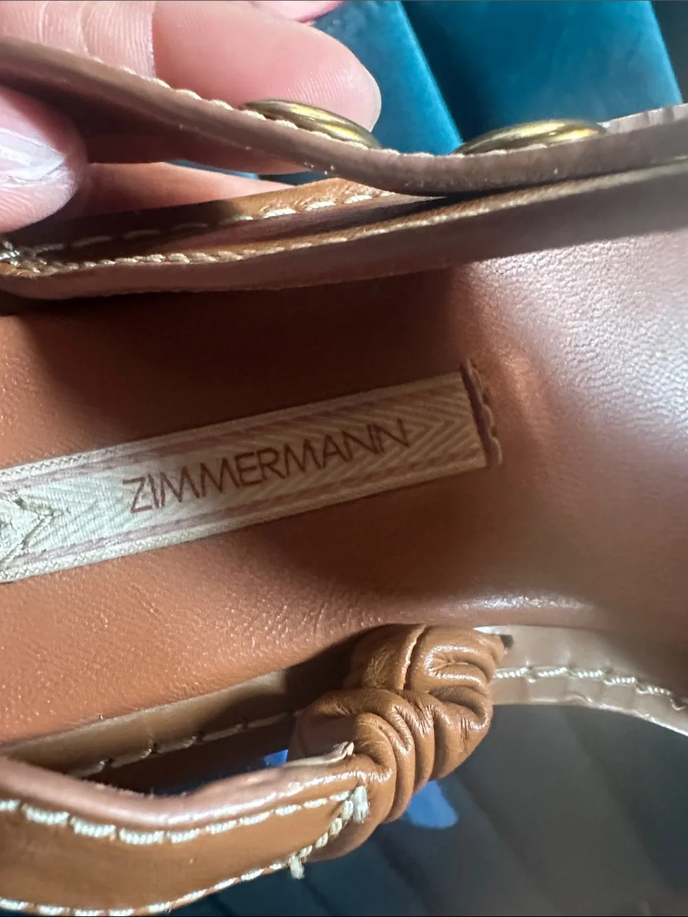 Zimmermann Tan Leather Square-Toe Sandals with Contrast Stitching